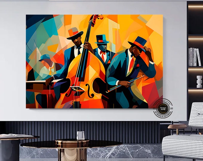Black Jazz Music Canvas Print, African Jazz Music Wall Art, African American Jazz Club Art, Jazz Painting, Jazz Canvas Print, Jazz Orchestra
