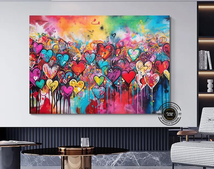 Banksy Graffiti Art Street |Graffiti Hearts Love | Graffiti wall art print | Banksy paint hearts | Large Framed Wall Art Set | ready hangig