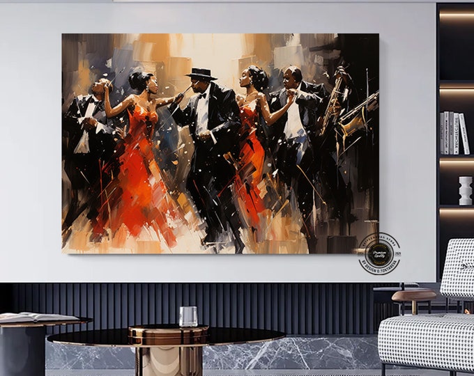Black Jazz Music Canvas Print, African Jazz Music Wall Art, African American Jazz Club Art, Jazz Painting, Jazz Canvas Print, Jazz Orchestra
