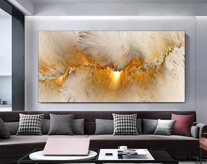 Extra Large Modern Abstract art  print Bedroom wall decor Extra large living room home decor Canvas print on the Bed Modern gold wall decor
