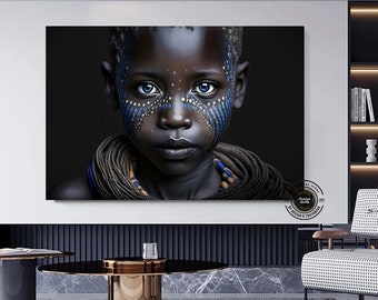 African Boy Canvas Art: Traditional Clothes, Blue Eyes, Oversized Wall Art