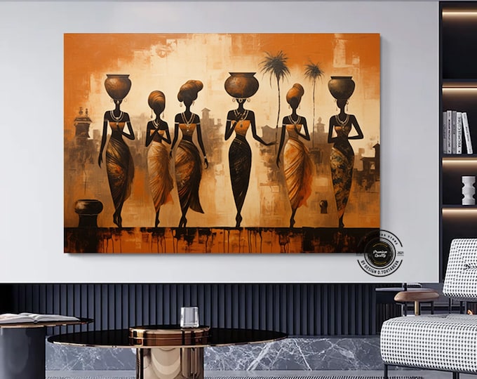 Ethnic Women Canvas Print, Abstract African Painting, African Women Wall Art, Vintage African Art, Black Women Poster, African Wall Decor