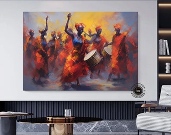 African Musicians Canvas Art: Colorful Ethnic Music and Dance