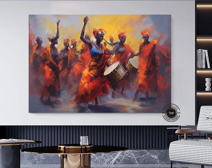 Colorful African Girls and Musicians Canvas Enjoyable Ethnic Music and Dance African Girls Ethnic Africa Style