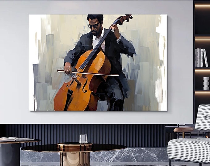 Cellist in Flow of Music - Canvas Print / Modern Wall Art / Wall Decor / Artwork