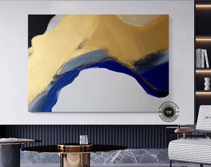 Luxury Marble Wall Decor, Navy Blue Wall Art, Abstract Marble Wall Art, Alcohol Ink Artwork, Gold Marble Art Canvas,