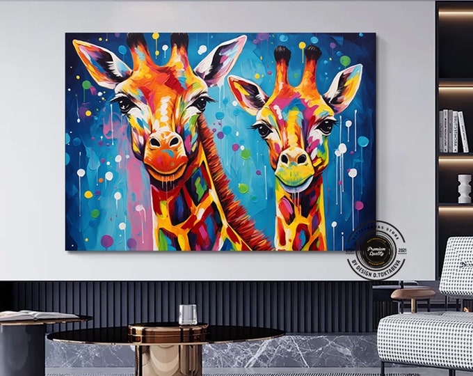 Graffiti Canvas Art, Giraffe Canvas Art, Street Art Prints, Colorful Animal Wall Art, Giraffe Wall Art Painting, Animal Art Canvas