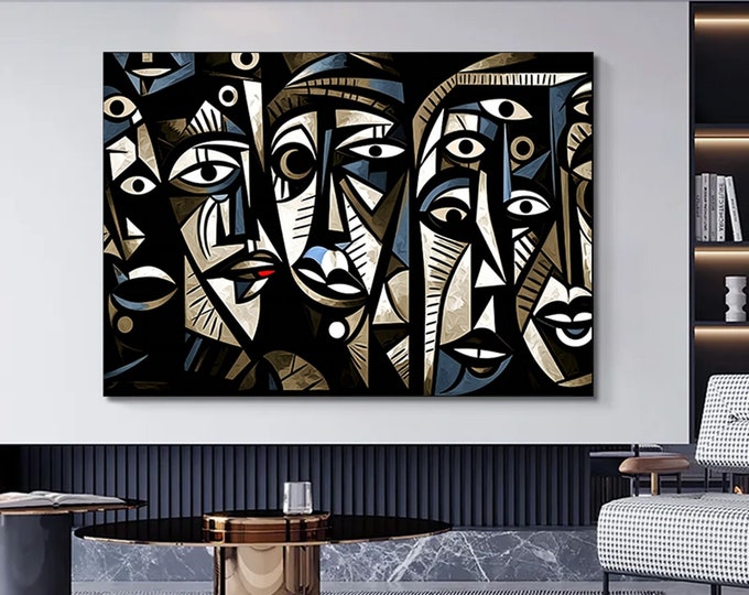 African ethnic patterned tribal canvas art. Surreal Colorful Faces, Abstract Wall Decor, Contemporary Wall Art, Abstract Face Artwork,