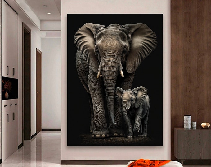 elephant and baby elephant art decor canvas art.Canvas wall art