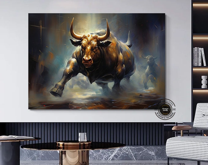 Bull canvas painting,Colorful bull,Bull painting art,Bull wall decor,Highland cow,Bull Abstract Canvas,Animal Painting,Big bull art