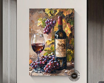 Red Wine Canvas Wall Art: Fruit & Wine Still Life, Ready to Hang
