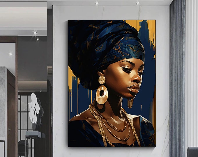 African Woman Wall Art /African Woman Canvas Print / African American Home Decor /African Wall Decor /Black Woman Make Up Home Decor