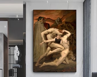 Renaissance Art Print, Vintage Religion Painting, Dante and Virgil in Hell, Moody French Art print, Printable Painting Vintage art Decor