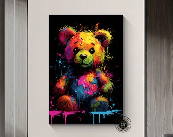 Teddy Bear Graffiti Art: Colorful Street Art Canvas