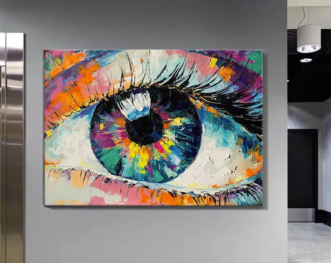 Abstract Eye Canvas, Colorful Artwork, Contemporary Canvas, Looking Eye Wall Art, Eye Wall Art, Modern Wall Art, Oil Painting Print,