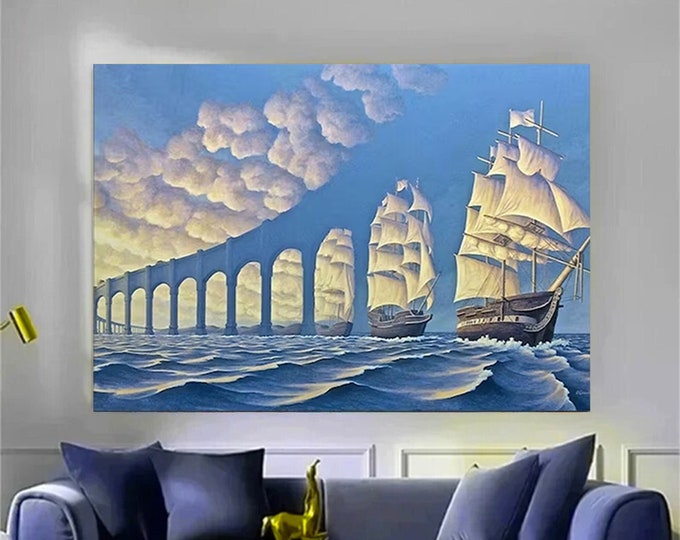 bridge made of sky canvas print art, pirate ship canvas wall decor, ship and sky scenery canvas print art