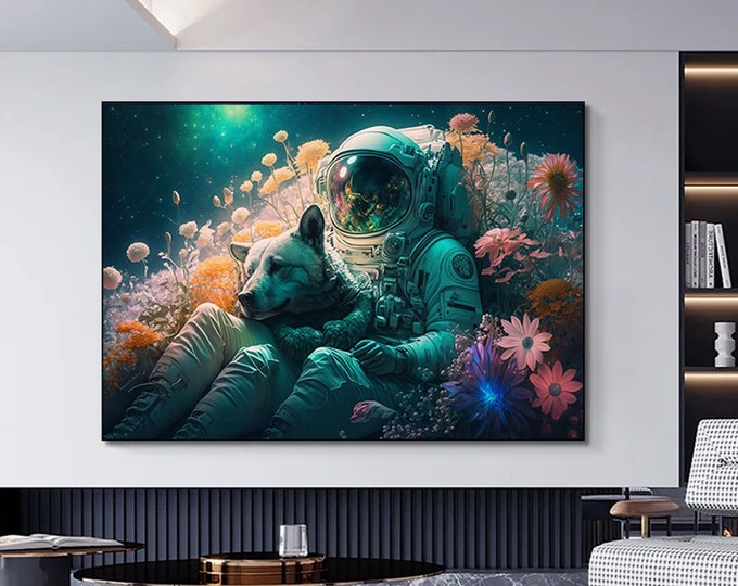Dog and astronaut Canvas Art,Astronaut canvas print wall art decor.