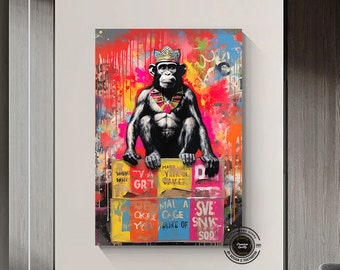 Monkey Graffiti Canvas Art: Pop Street Art Painting Print