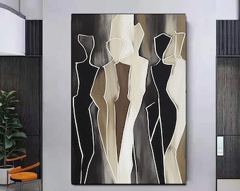Schilderij aardse abstracte figuren, bruine muurkunst met textuur, gouden accenten