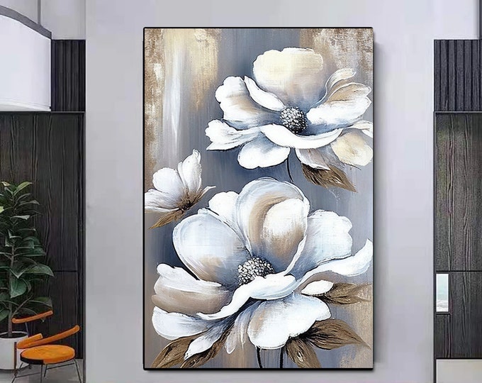 White Flowers Canvas Art, Flower Wall Decor, Floral Wall Art, Gold Canvas Print, Natural Wall Decor Luxury  Wall Decor