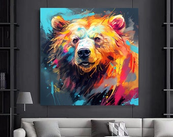 Abstracte berenkunst: kleurrijke dierenmuurdecoratie, moderne print
