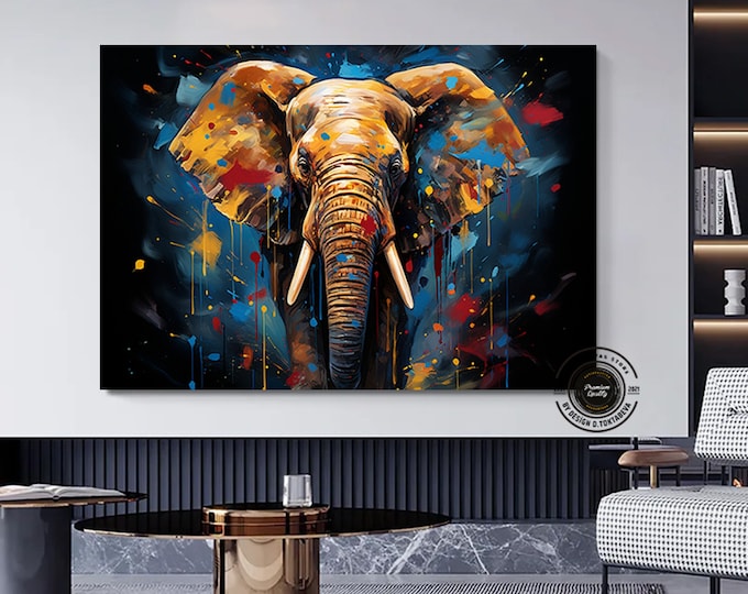 Elephant Print Art On Canvas, Large Pop Art Wall Art, Colorful Elephant Canvas Painting, Pop Art Canvas Print, African Elephant Wall Decor