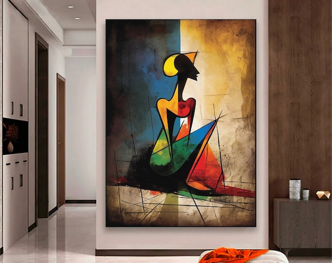 Surreal Colored Faces, Abstract Wall Decor, Trendy Poster, Contemporary Wall Art, Human Portrait Art Canvas, Abstract Face Artwork,