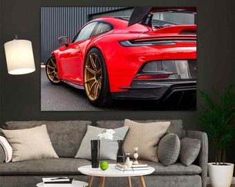 Red Porsche Garage Wall Art Car Canvas Large Print, Extra Large porsche 911 poster canvas print, super car porsche to HANG Canvas