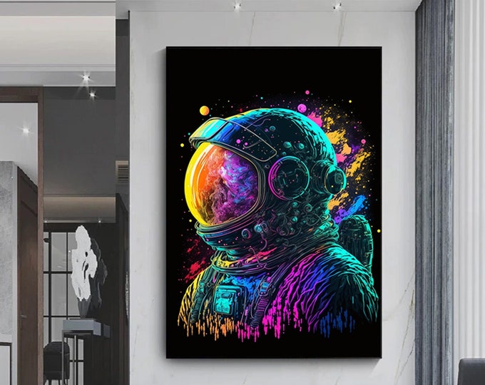 Colorful abstract painting of an astronaut graffiti art of an astronaut contemporary space art vibrant astronaut painting - Print or Canvas