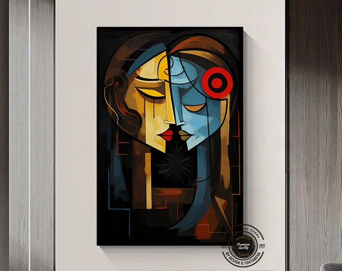 Surreal Colored Faces, Abstract Wall Decor, Trendy Poster, Contemporary Wall Art, Human Portrait Art Canvas, Abstract Face Artwork,