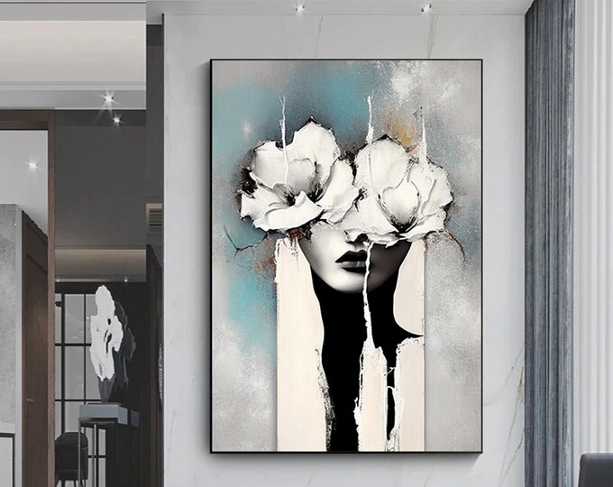 Woman abstract art beauty gold paint strokes modern art poster decoration print,Woman wall canvas decor.