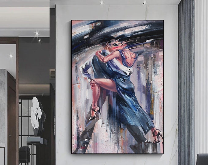 Canvas Home Decor, Large Canvas, Dancing Couple Painting Print, Music Room Art, Tango Couple Canvas Decor, Framed Canvas Ready to Hang