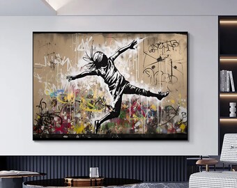 Banksy Style Canvas Art: Urban Graffiti Wall Print, Framed Canvas Set