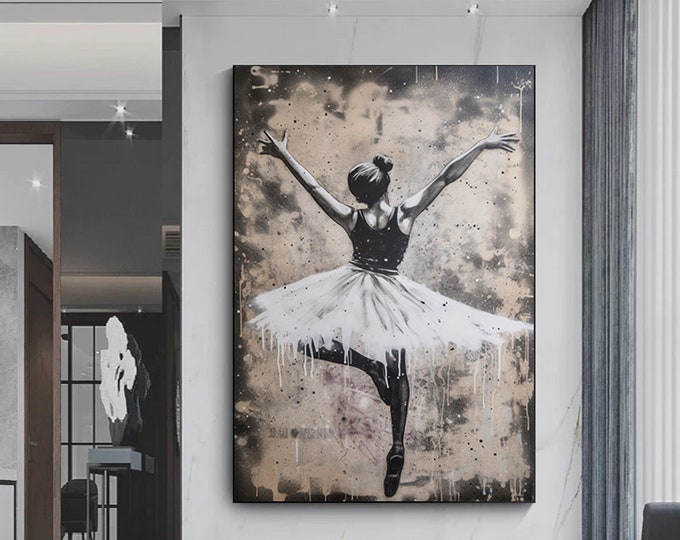 Ballerina graffiti poster print,Dancing ballerina wall art.Street art canvas.