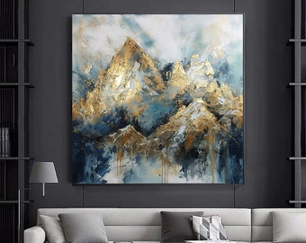 Golden Mountains Abstract Canvas Art: Modern Graffiti Wall Decor