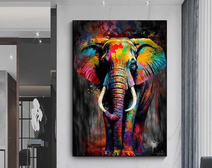 Modern Print Graffiti Art Abstract Elephant Canvas Painting Street Colorful Animals Picture for Home Wall Decoration