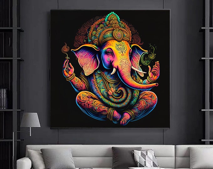 Great Ganesha Wall Art - Abstract wall art,Colorful Inspired Ganesh Canvas Wall Art.