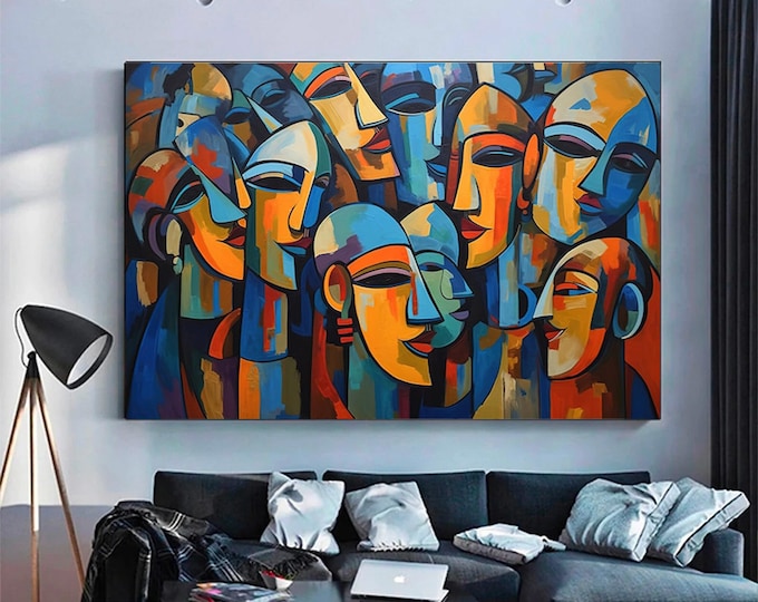 Contemporary Art Canvas, Abstract People Wall Decor, Abstract Canvas Art, Colorful Face Canvas Art, Human Face Poster, Modern Wall Decor,