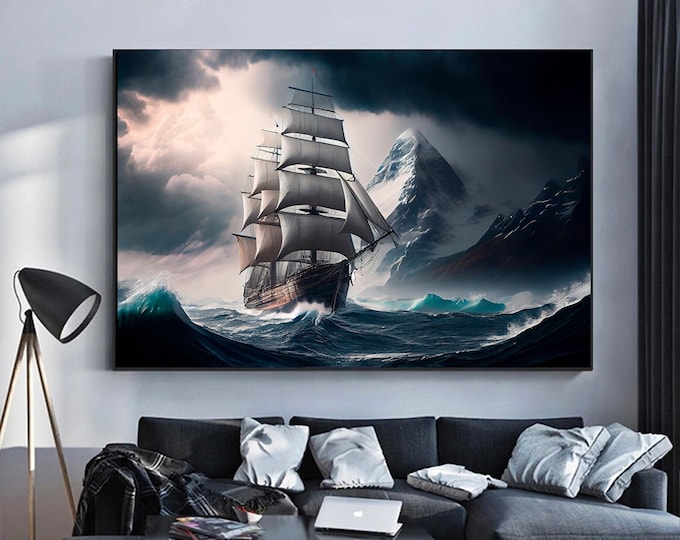 Sailing Ship Print On Canvas, Modern Wall Art, Canvas Wall Set, Large Wall Art,Pirate Ship Painting,