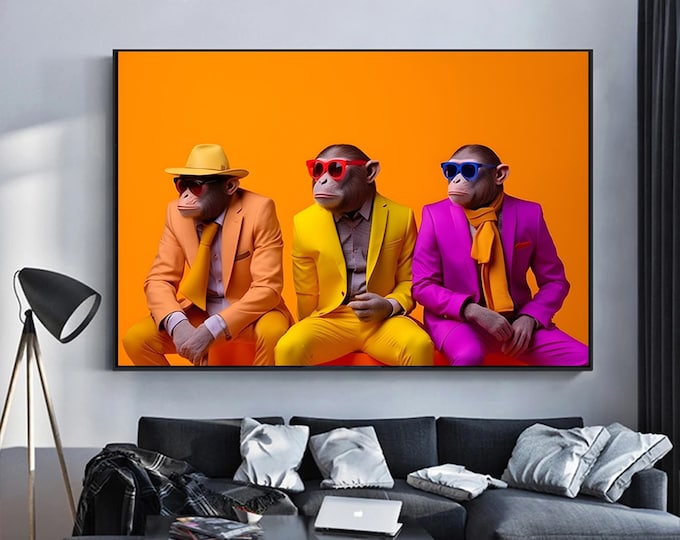3 Monkey Canvas Art , 3 Thoughtful Monkeys , Monkey Canvas , Wise Monkey , Animal Wall Art ,Home decor