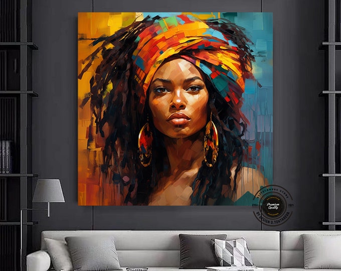 African American Wall Art For Living Room, Large Abstract Painting Canvas, African Canvas Art, Black Woman Painting Art, Above Bed Wall Art