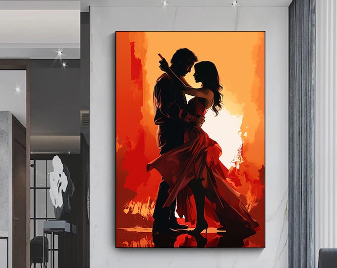 Canvas Home Decor, Large Canvas, Dancing Couple Painting Print, Music Room Art, Tango Couple Canvas Decor, Framed Canvas Ready to Hang