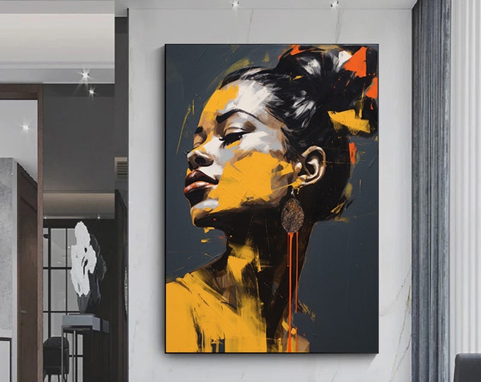 Abstract Acrylic Black Girl canvas wall decor,Girl abstract acrylic canvas print painting, canvas print hanging on the wall