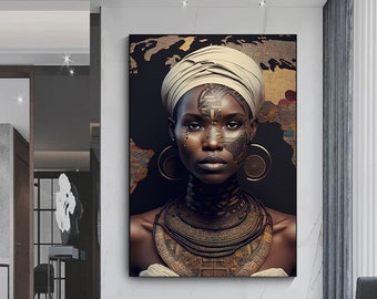 Modern African Woman Painting Wall Art Poster Home Decoration For Living Room, African Woman Print on Canvas,Ethnic Ladies Art,African Lady