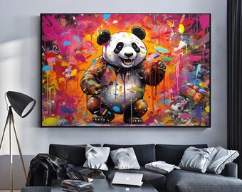 Colorful Graffiti Panda Canvas Print: Abstract Wall Art