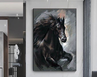 Black Horse Canvas Print, Wild Animal Wall Art