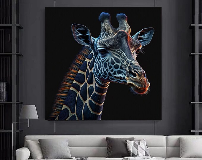 Colorful cute giraffe wall art, giraffe wall ART decor. Colorful animal canvas painting.