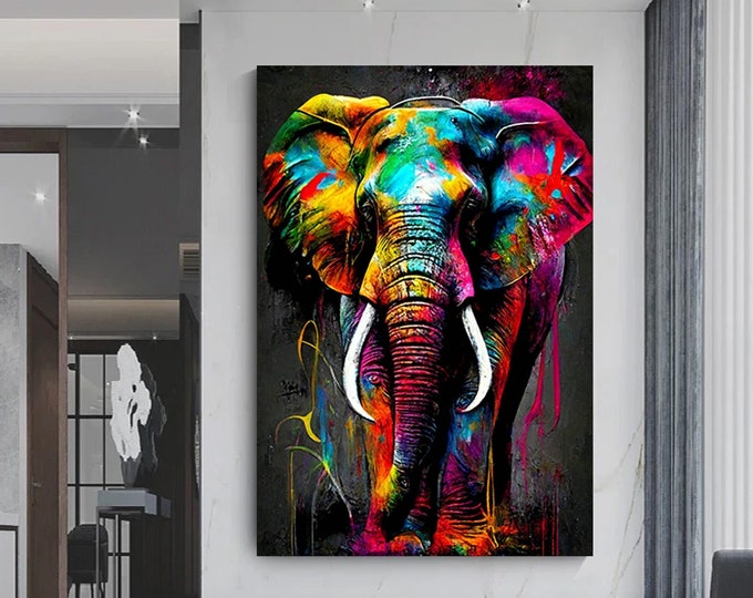 Modern Print Graffiti Art Abstract Elephant Canvas Painting Street Colorful Animals Picture for Home Wall Decoration