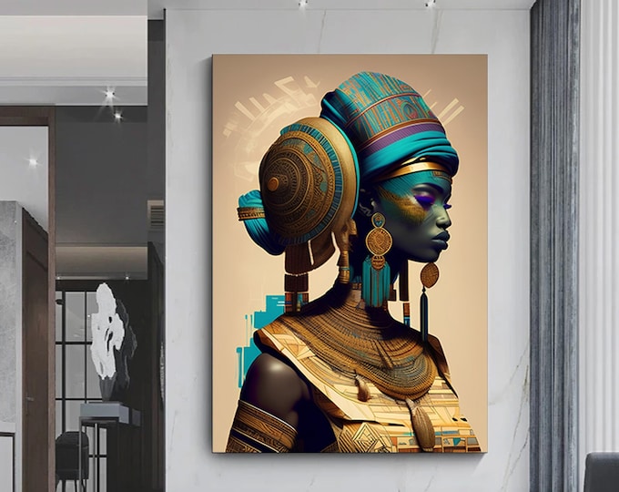 African American Queen African American Woman with Traditional Jewelry canvas wall art,