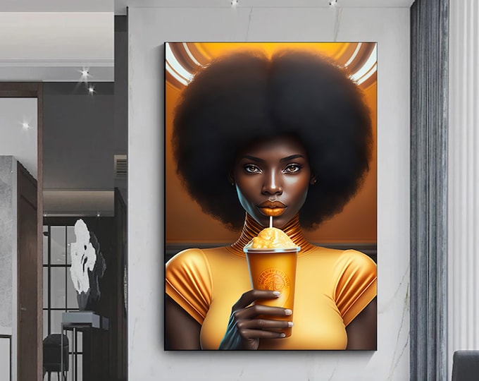 Modern African Woman Painting Wall Art Poster Home Decoration For Living Room, African Woman Print on Canvas,Ethnic Ladies Art,African Lady